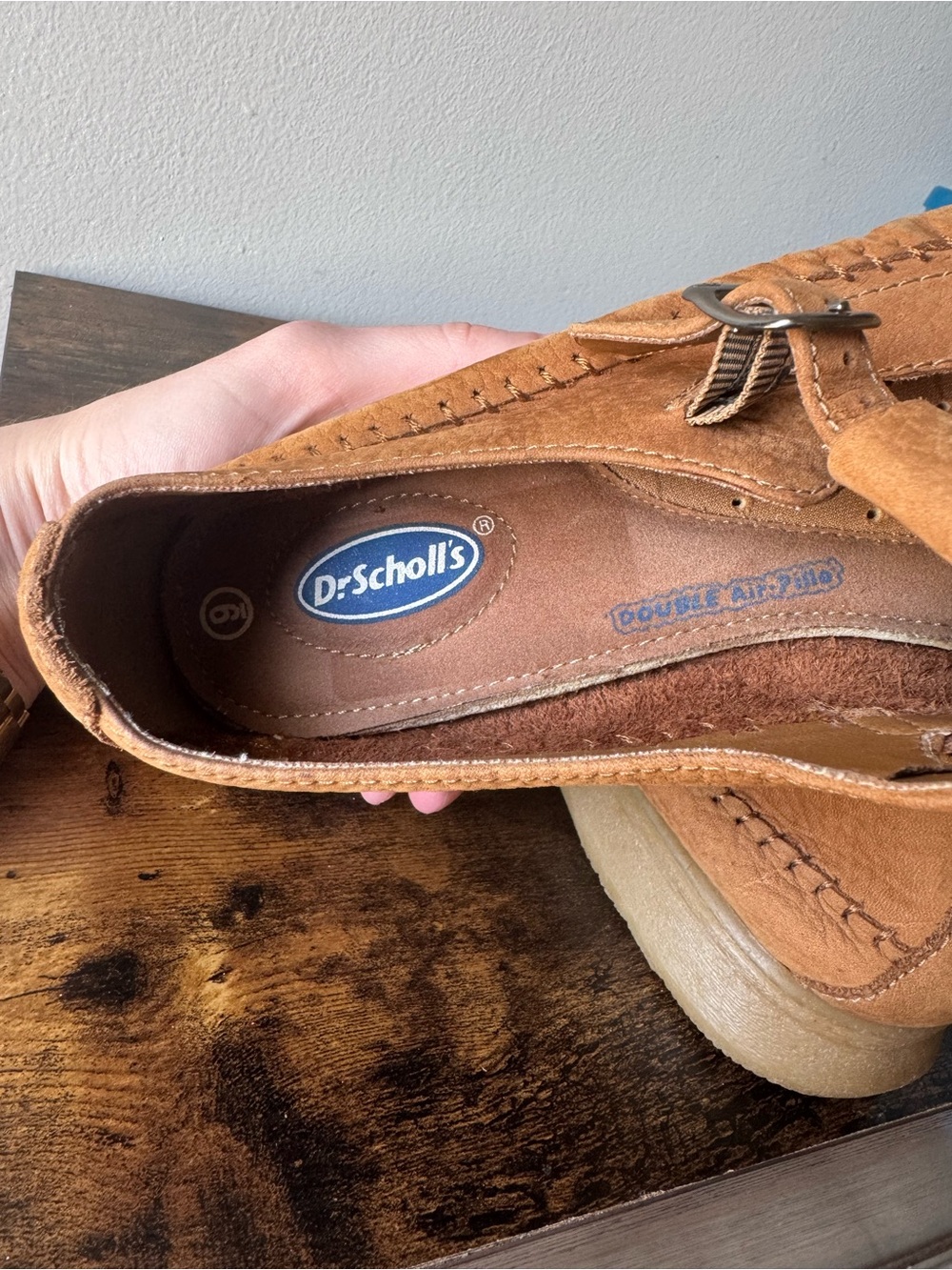 Dr. Scholl's Women's 9 Tan Leather Woven T-Strap Huarache Clogs Comfort Shoes - Picture 6 of 7